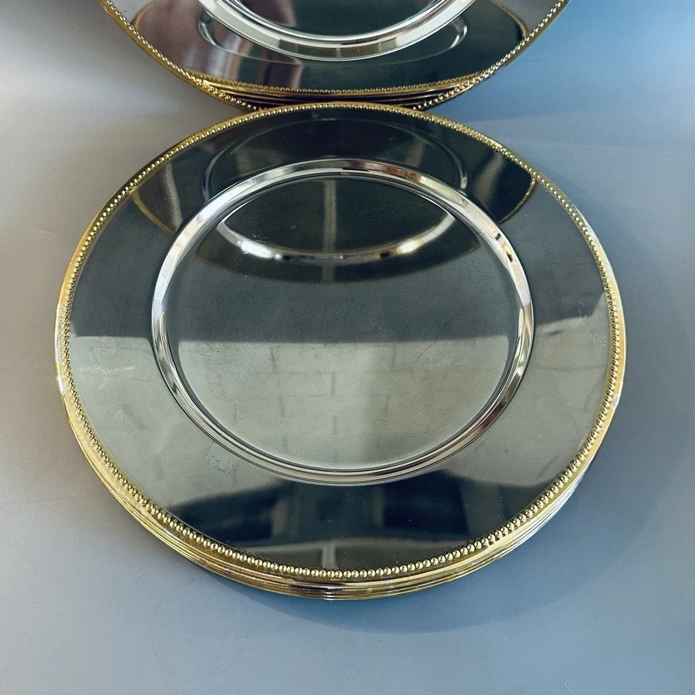Vtg Silverplate Charger Plates Plate Set of 6 Gold Silver
